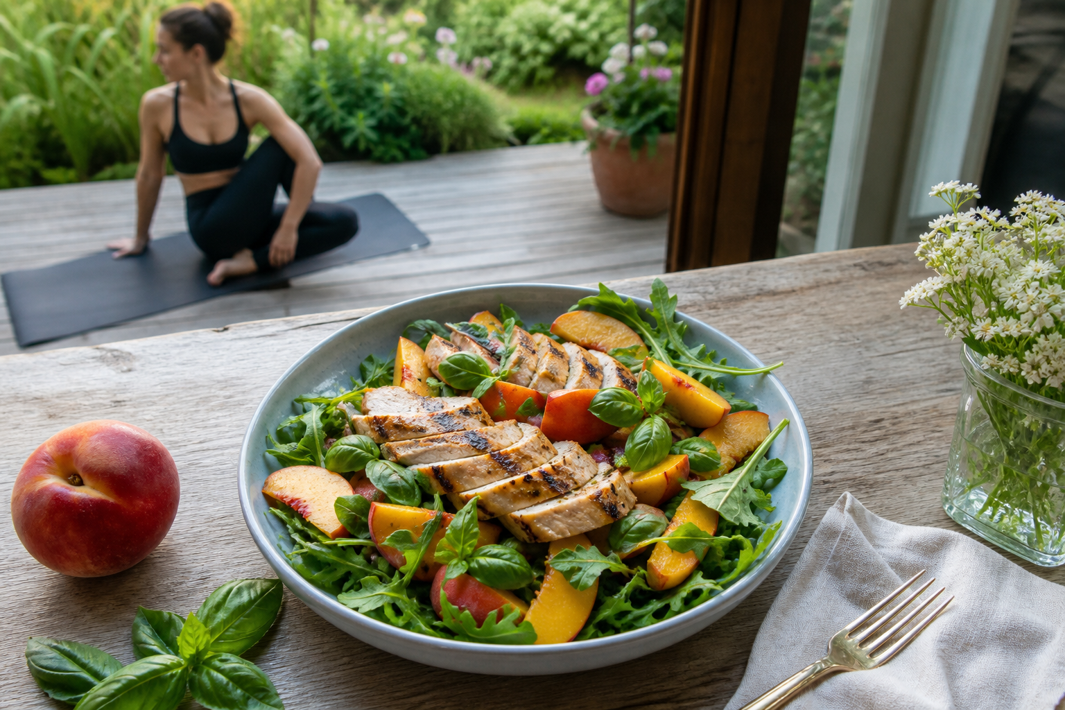 Grilled Chicken and Peach Salad with Basil — June Performance Fuel