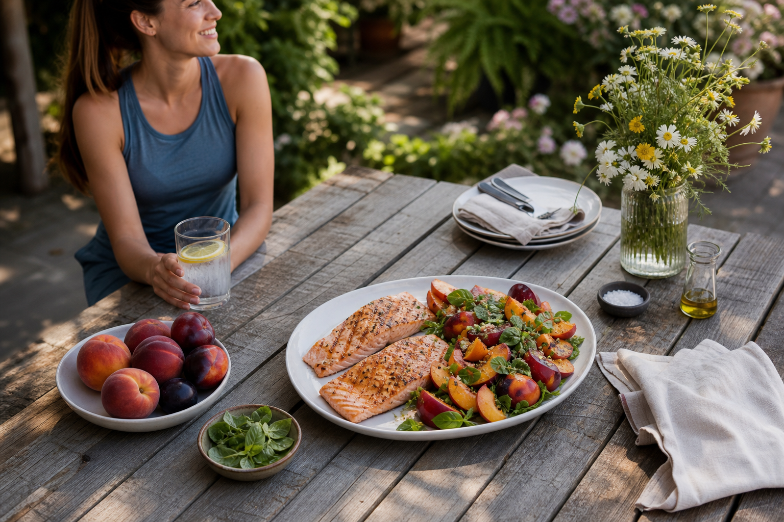 Grilled Salmon with Stone Fruit Salad — July Performance Fuel
