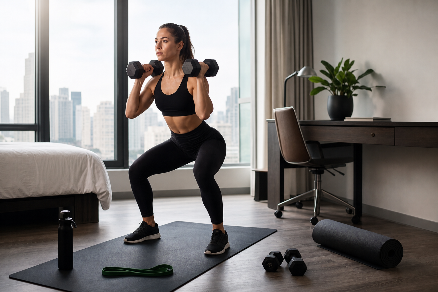 How to train when you travel constantly: hotel rooms, jet lag, and what to actually pack