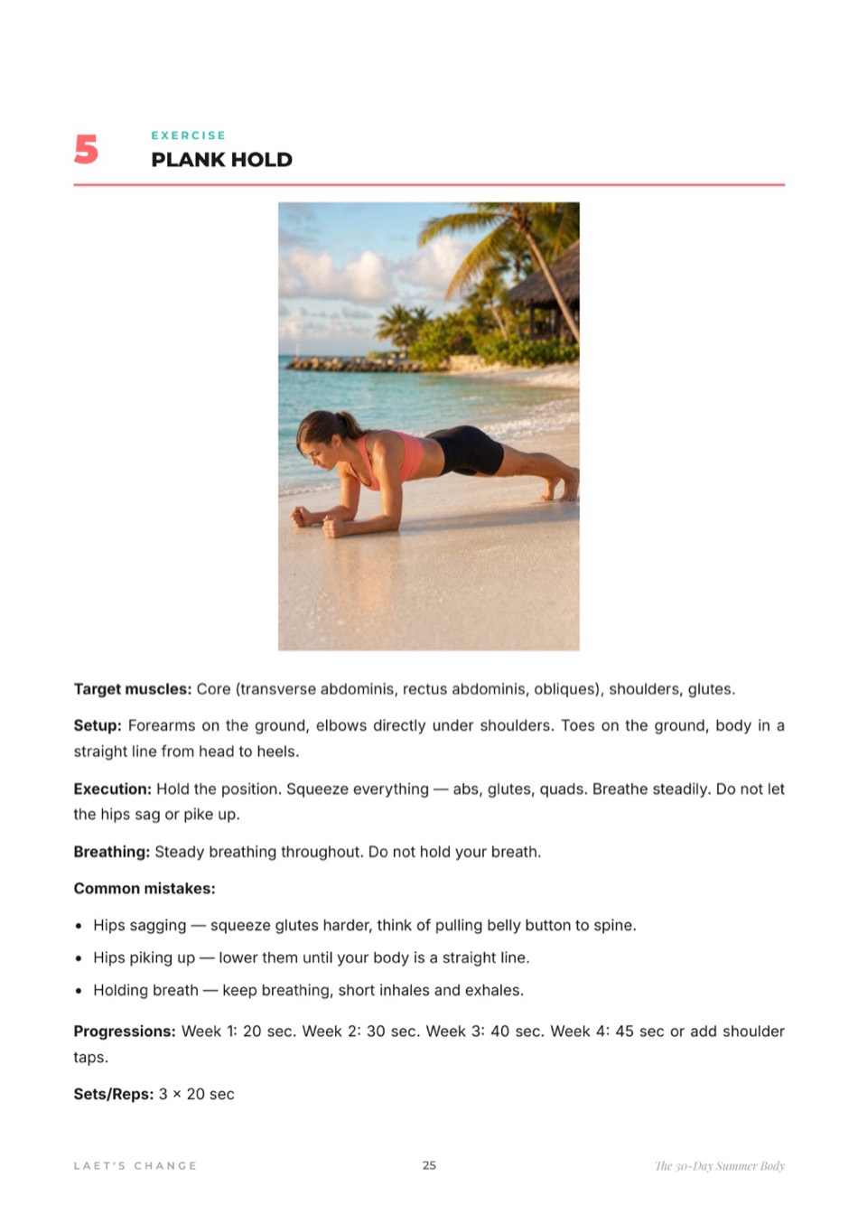 Example exercise sheet from the 30-Day Summer Body program